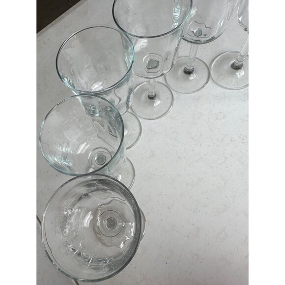 Set of 7 Collectible Clear Stemmed 6 oz. Ribbed Drinking Glasses 7 Inches Tall - Picture 12 of 12